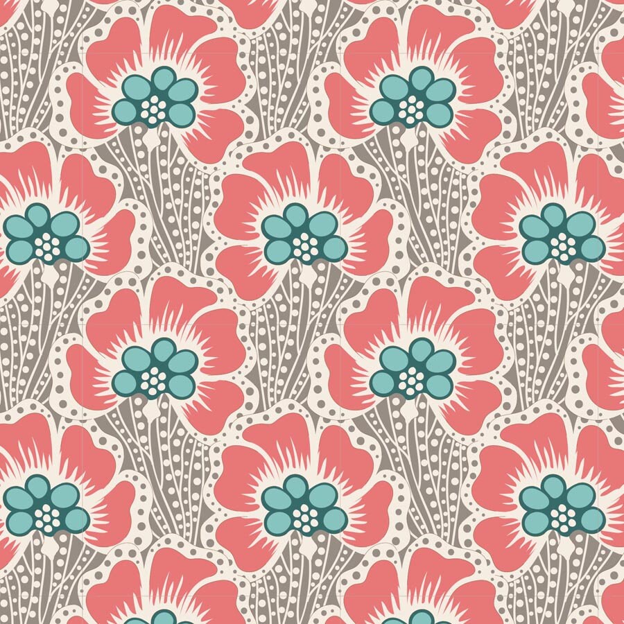 Tela Tilda Cotton Beach Ocean Flower Grey